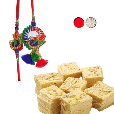 "Bhaiya Bhabi Rakhi - BBR-916 A, 500gms of Haldiram Soan papdi - Click here to View more details about this Product